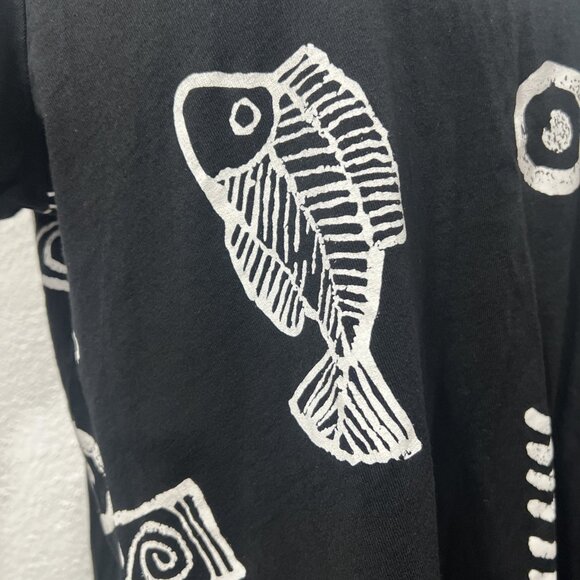 Kisses Hugs Black Knit Shirt Dress Size L Short Slvs. Fish Sea Nautical Pattern - Picture 3 of 10